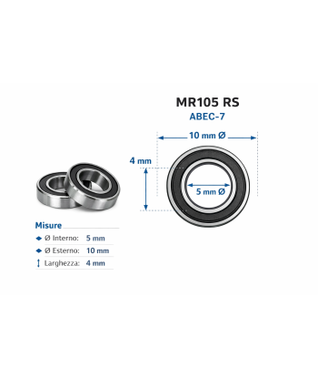 Set 2 Cuscinetti MR105 RS 5x10x4 mm ABEC-7 Alta Precisione