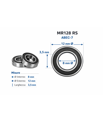 Set 2 Cuscinetti MR128 RS 8x12x3,5 mm ABEC-7 Alta Precisione