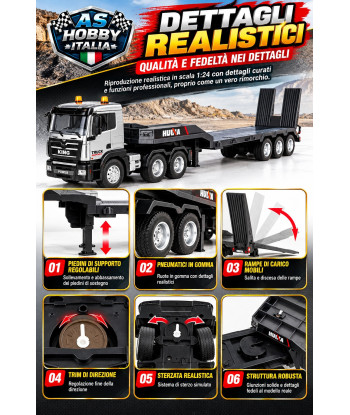 Huina 1318 Rimorchio Pianale RC 1:24 2.4GHz con Luci e Suoni