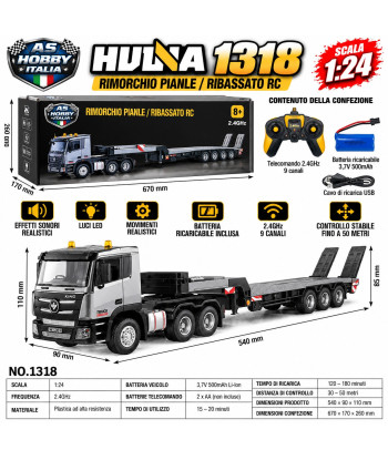 Huina 1318 Rimorchio Pianale RC 1:24 2.4GHz con Luci e Suoni